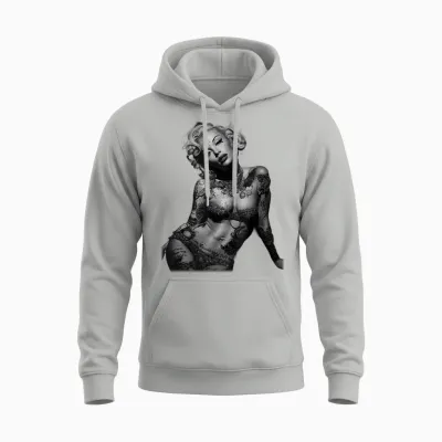 Retro Pinup Sexy Tattoo Girl T-Shirt, Black Unisex Hoodie - Ash