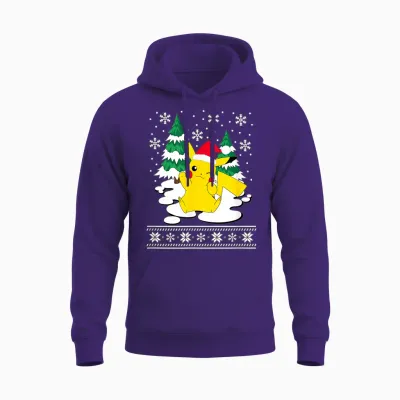 Pokémon - Pikachu Christmas Snowy Pattern Unisex Hoodie - Purple