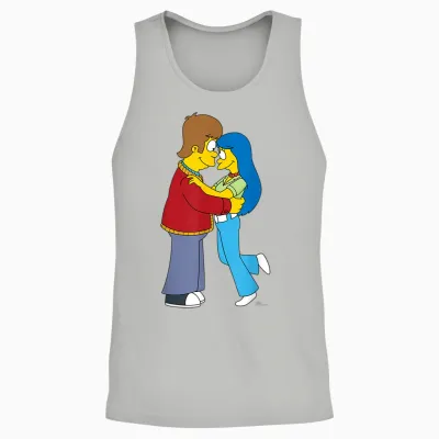 The Simpsons Flashback Homer & Marge Valentine's Day Couple T-Shirt, Black, S Unisex Tank Top - Ash