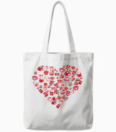 Valentines Day Love Heart Shape Coffee Design Tote Bags - White