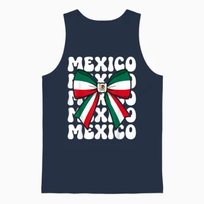 Mexico Coquette Bow Mexico Flag Cute Retro Mexican Girl Unisex Tank Top - Navy