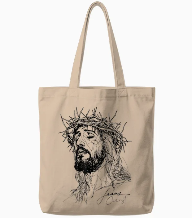 Visit the Aesthetic God Apparel - Jesus Dornenkrone - Jesus-Linienzeichnung Kunstwerk T-Shirt (weiß, S) Tote Bags in Natural