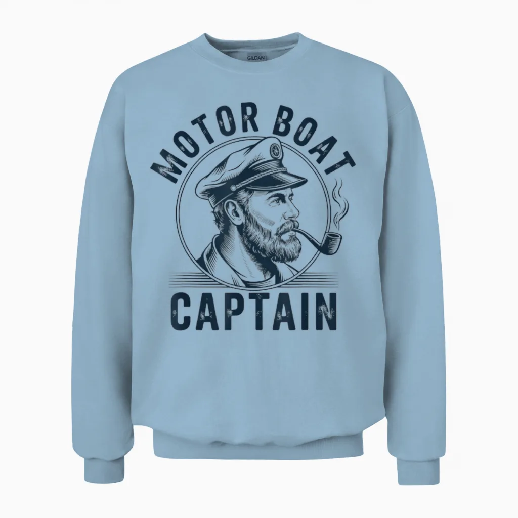 Motor Boat Captain Unisex Sweatshirt in Light Blue
