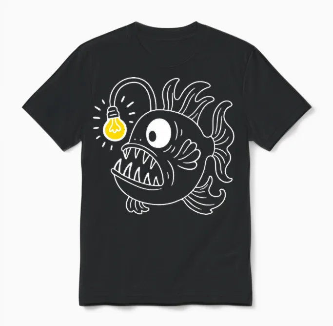 Poisson Lanterne, Abysses, Idée Lumineuse, Esprit Créatif T-Shirt Haut De Gamme Unisex T-Shirt in Black
