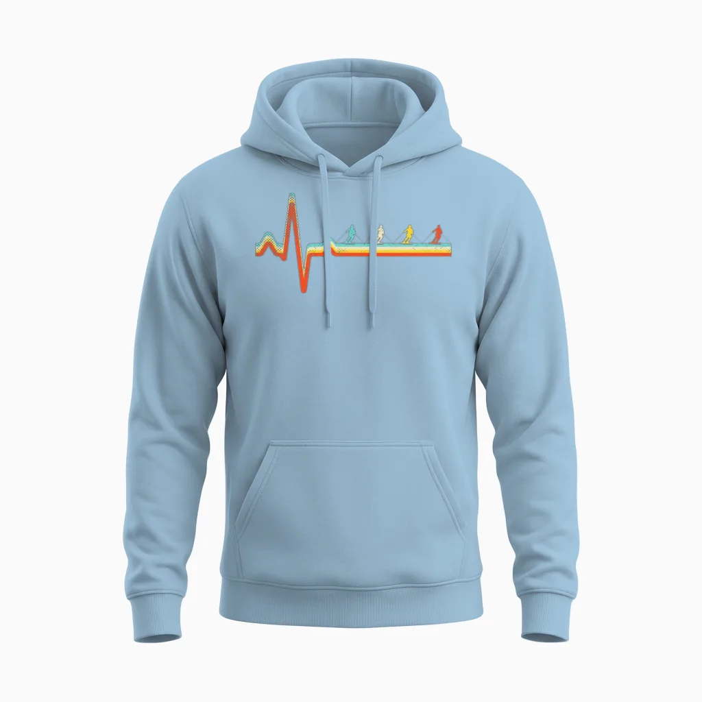 Ski Retro Heartbeat Unisex Hoodie in Light Blue
