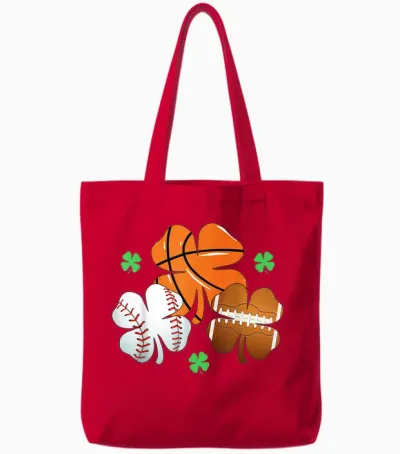 St Patricks Day Shamrock Basketball Baseball Irish Boys Men Tote Bags - Red