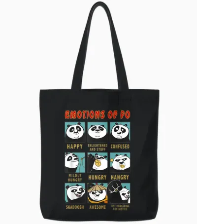 Kung Fu Panda Emotions of Po Portrait Grid T-Shirt, Black Tote Bags - Black
