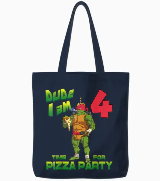 Mademark X Teenage Mutant Ninja Turtles - Dude I Am 4 Years Old Raph Pizza Birthday Party Tote Bags - Navy
