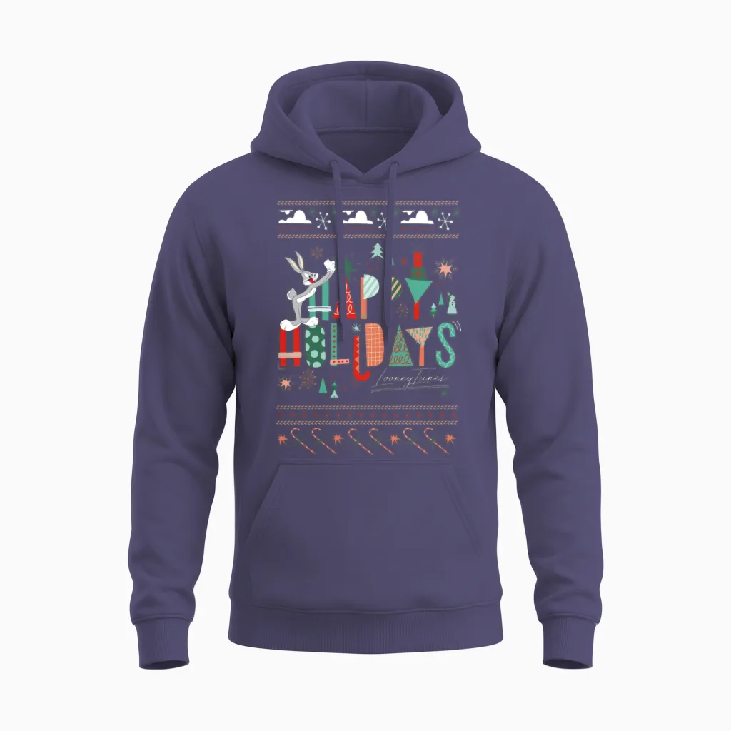 Looney Tunes Happy Holidays Christmas Unisex Hoodie in Heather Sport Dark Navy