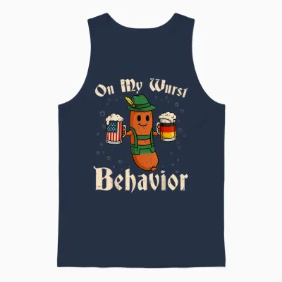 Oktoberfest on My Wurst Behavior Funny German Men Women Unisex Tank Top - Navy