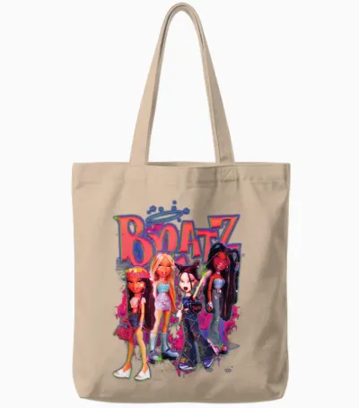 Bratz Girls on Neon Pink Fire T-Shirt, Black, S Tote Bags - Natural