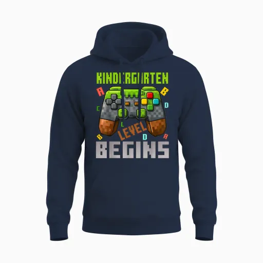 Kindergarten Level Begins First Day of Kindergarten Gaming Unisex Hoodie - Navy