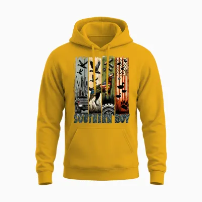 Southern Boy Camo Hunting Duck Dog Patriotic Usa Flag Boys Unisex Hoodie - Gold