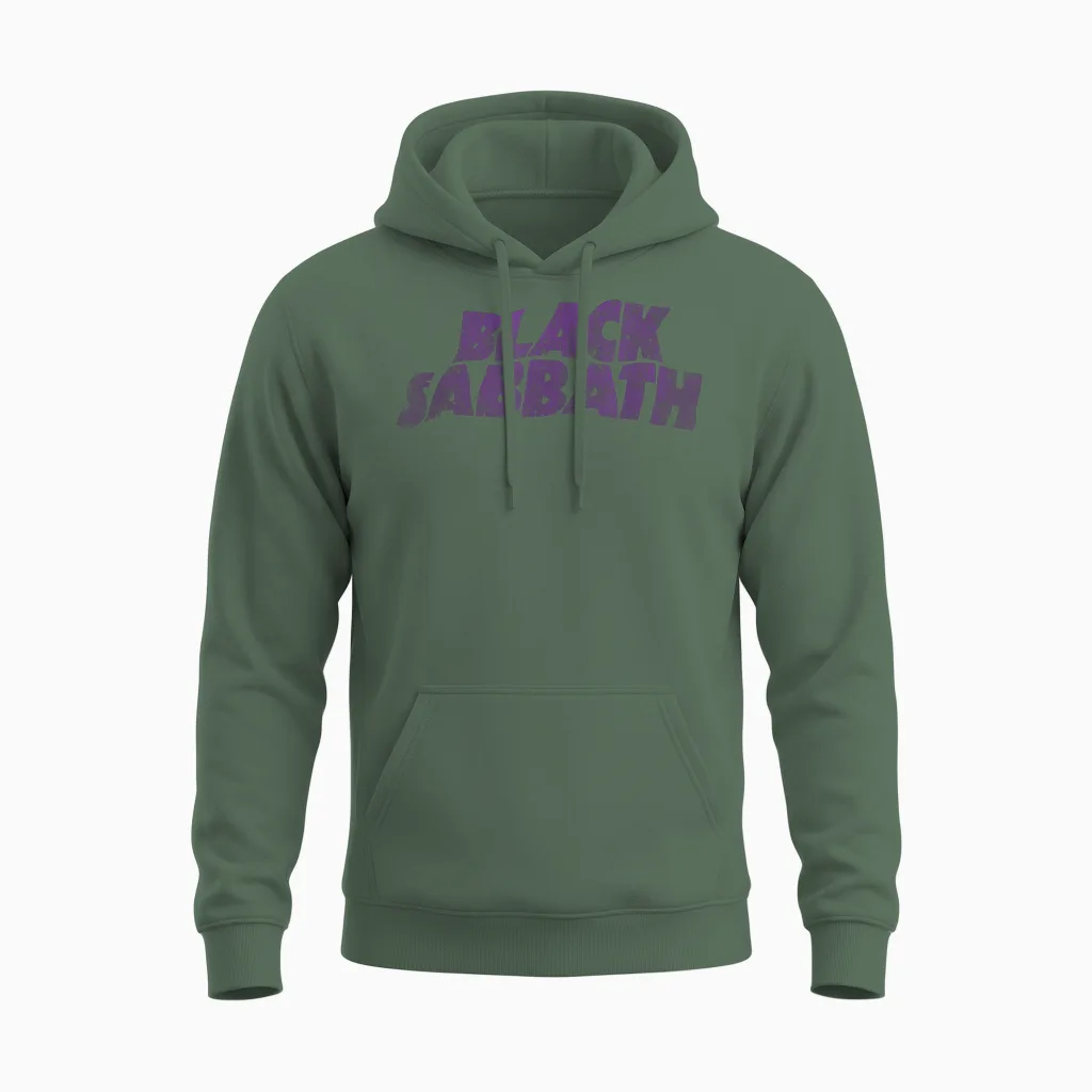 Black Sabbath Heavy Metal Band Wavy Logo by Rock Off Unisex Hoodie in Military Green