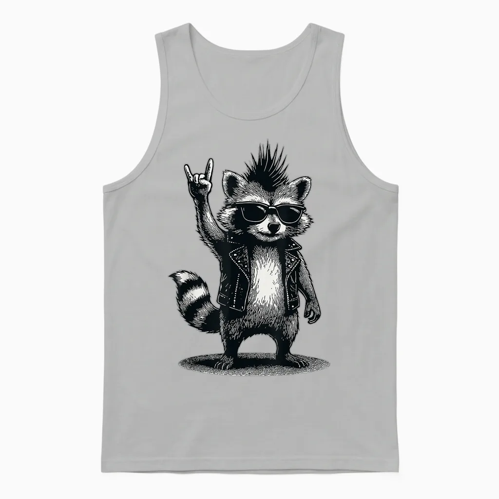 Funny Raccoon Retro Raccoon Rock Music Men Kids Women Unisex Tank Top in Ash
