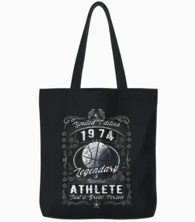 Vintage 1974 Basketball Birthday Gift Sport Hobby Tote Bags - Black