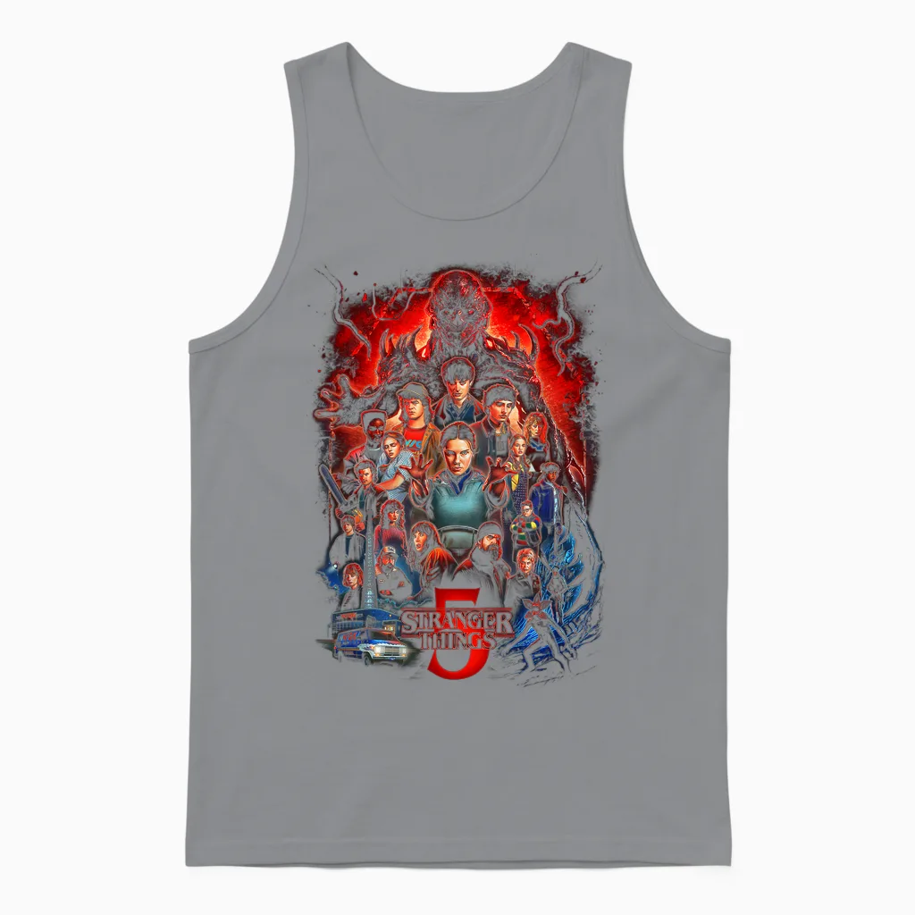 Stranger Things St5 Poster Officially Licensed Unisex Tank Top in Sport Grey