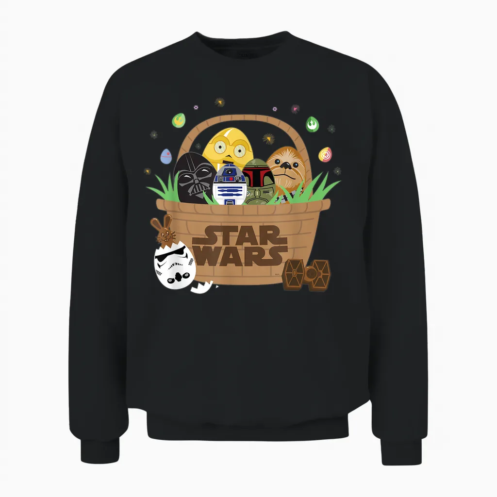 Star Wars Classic Characters Easter Eggs Basket Funny Spring Unisex Sweatshirt in Black