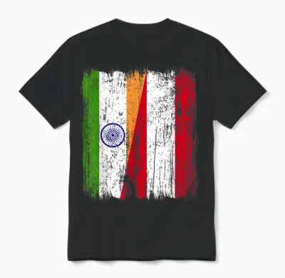 Indien, österreich, Halbe Flagge, Indien, österreichisches Unisex T-Shirt - Black