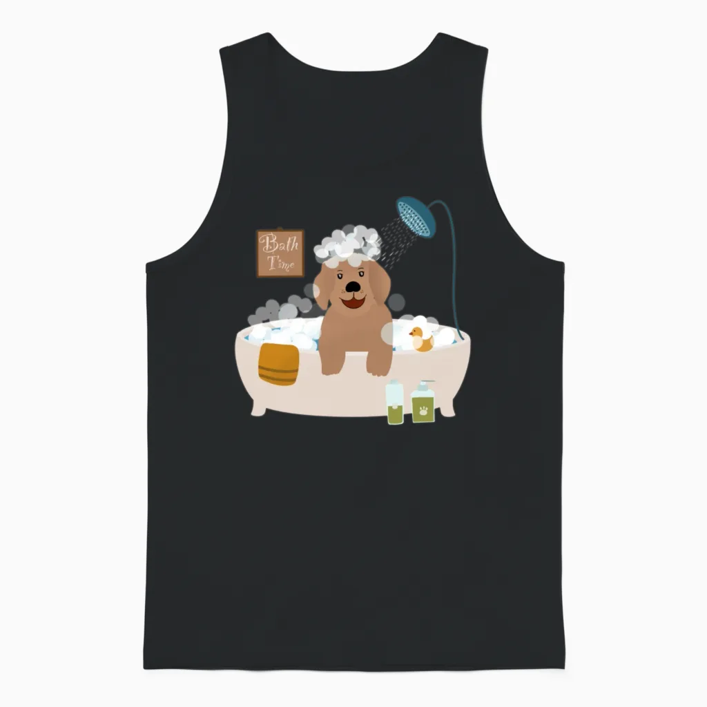 Funny Dog in Bath Lovers Gift Unisex Tank Top in Black