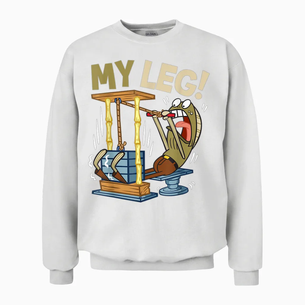 Mademark X Spongebob Squarepants - My Leg Legs Day Weight Lifting Bodybuilding Spongebob Gym Unisex Sweatshirt in White