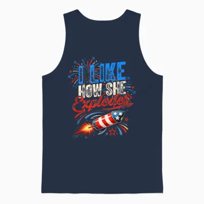 4th of July I Like How She Explodes - He Bangs Matching Unisex Tank Top - Navy
