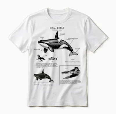 Orca Whale Anatomy Wall Lover Marine Biologist T-Shirt, White Unisex T-Shirt - White