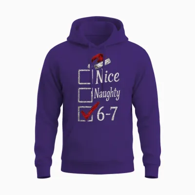 6-7 Meme Nice Naughty 67 Christmas Brain Rot Funny Graphic Unisex Hoodie - Purple