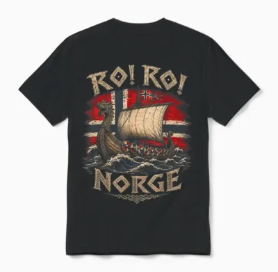 Ro! Ro! Norge Wikinger Langschiff Norwegen Flagge Skandinavisch Unisex T-Shirt - Black