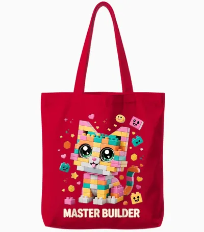 Cat Brick Building Blocks Master Builder Cat Lover Kitten Tote Bags - Red