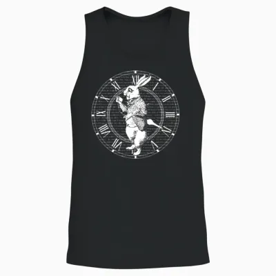 White Rabbit Vintage Clock Steampunk Unisex Tank Top - Black