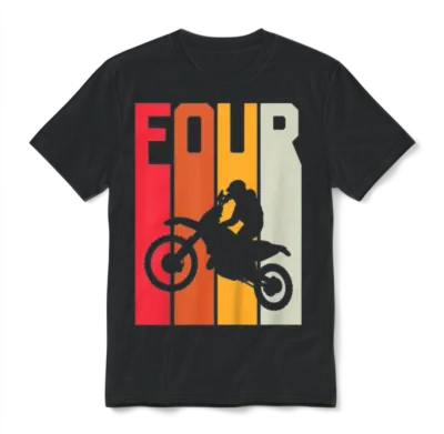 4th Birthday Retro Motocross Unisex T-Shirt - Black