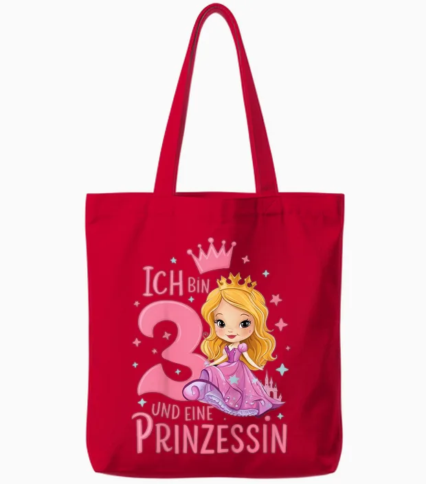 Kinder 3. Geburtstag 3 Jahre Mädchen Ich Bin 3 Und Eine Prinzessin Tote Bags in Red