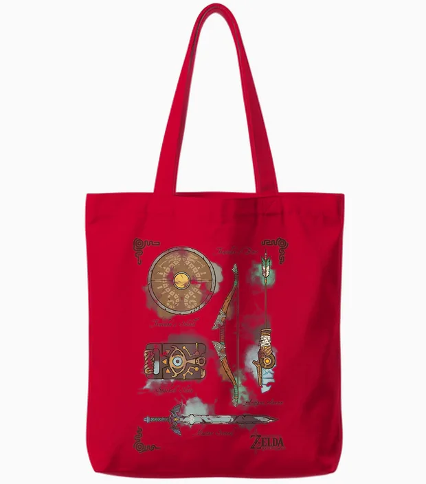 Zelda Breath of the Wild Link Inventory Graphic Tote Bags in Red
