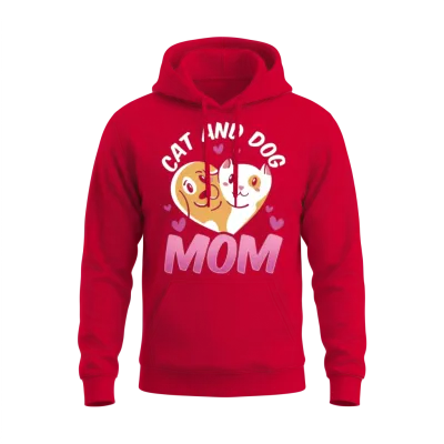 Cat and Dog Mom Cats Lover Dogs Unisex Hoodie - Red