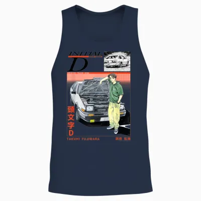 Initial D Takumi Open Hood Car Portrait Manga Anime Unisex Tank Top - Navy