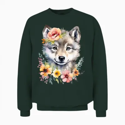 Cute Wolf Wolf Cub Wolf Motif Wolf Baby Cute Animal T-Shirt, White Unisex Sweatshirt - Forest