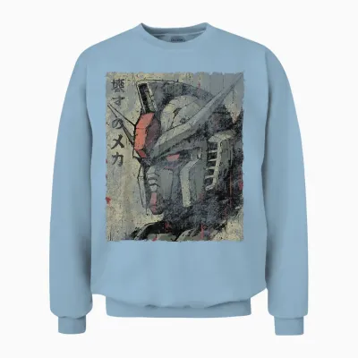Vintage Mecha Robot Japanese Anime Style Retro Unisex Sweatshirt - Light Blue