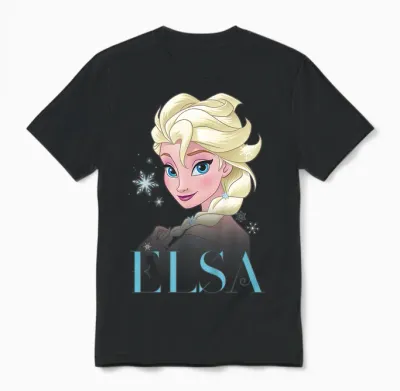 Children's Frozen Elsa Snowflake Portrait T-Shirt, White Unisex T-Shirt - Black