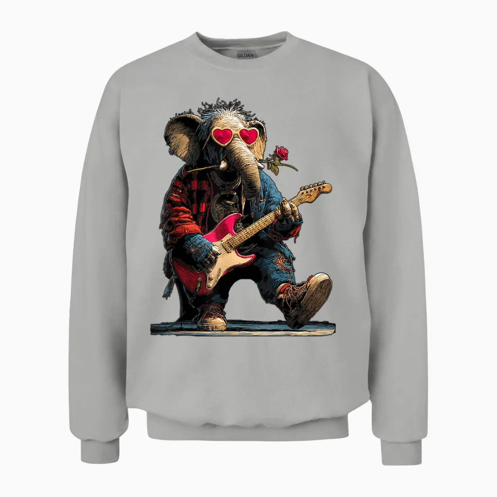 éléphant Jouant De La Guitare Guitariste Animal Saint-Valentin Unisex Sweatshirt in Ash