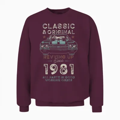 Né En 1981 Muscle Car 45e Anniversaire Unisex Sweatshirt - Maroon