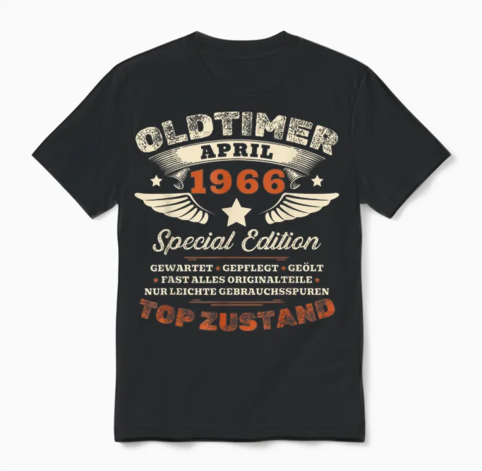 60. Geburtstag Geschenk Mann Oldtimer April 1966 60 Jahre Unisex T-Shirt in Black