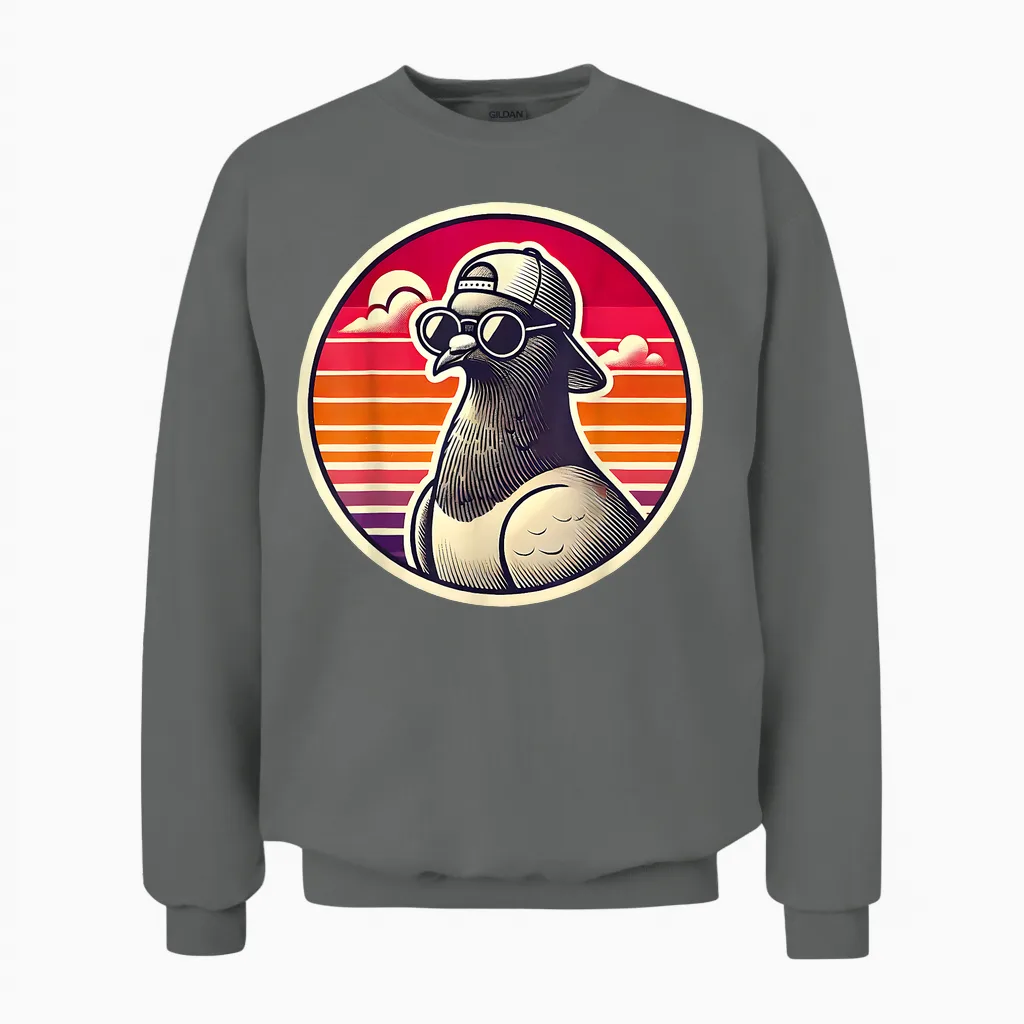 Vintage Sunset Cool Pigeon Retro for Bird Lovers T-Shirt, Blue, S Unisex Sweatshirt in Graphite Heather
