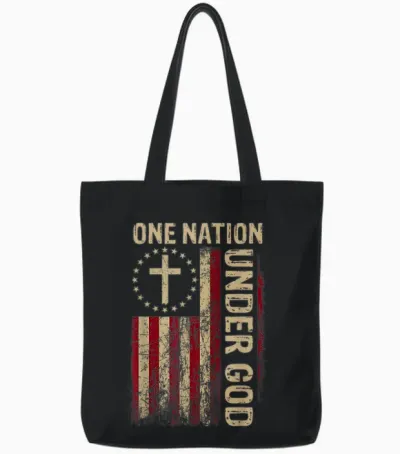 One Nation Under God Flag 4th of July Patriotic Christian Tote Bags - Black