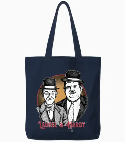 Laurel & Hardy Classic Comedy T-Shirt, Black, S Tote Bags - Navy
