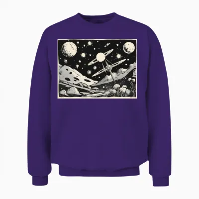 Retro Planets, Stars and Galaxies Unisex Sweatshirt - Purple
