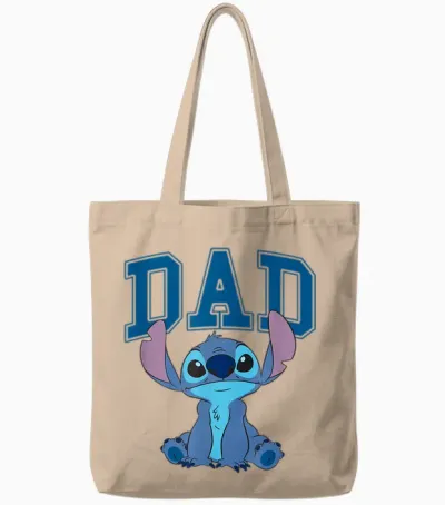 Disney Lilo & Stitch Vintage Dad Cool Stitch Collegiate Logo Tote Bags - Natural