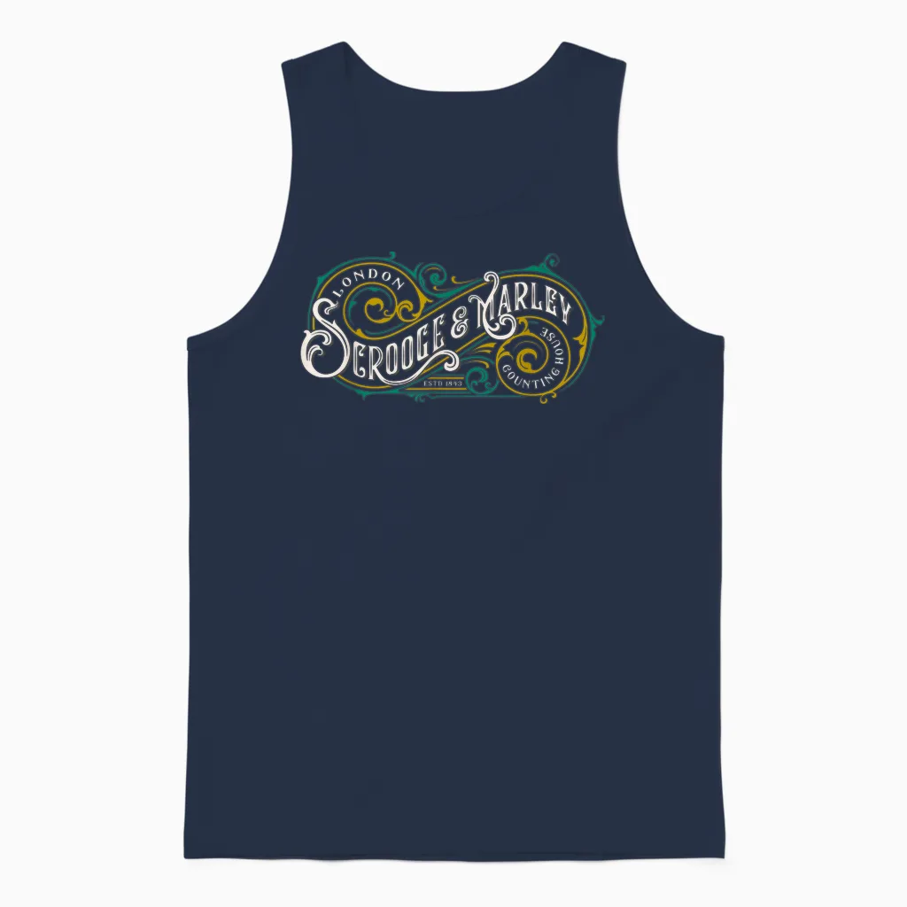Scrooge and Marley Counting House Christmas Carol Vintage Unisex Tank Top in Navy