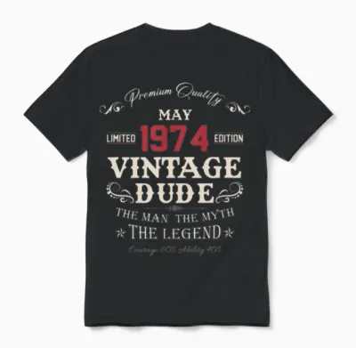 May 1974 Vintage Birthday Present Unisex T-Shirt - Black