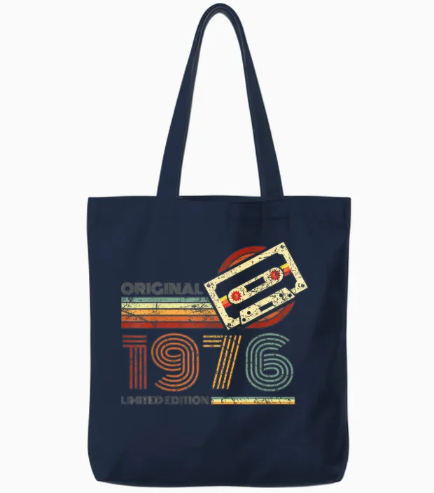 Vintage 1976 Retro Birthday Shirt 50th Birthday Tote Bags in Navy